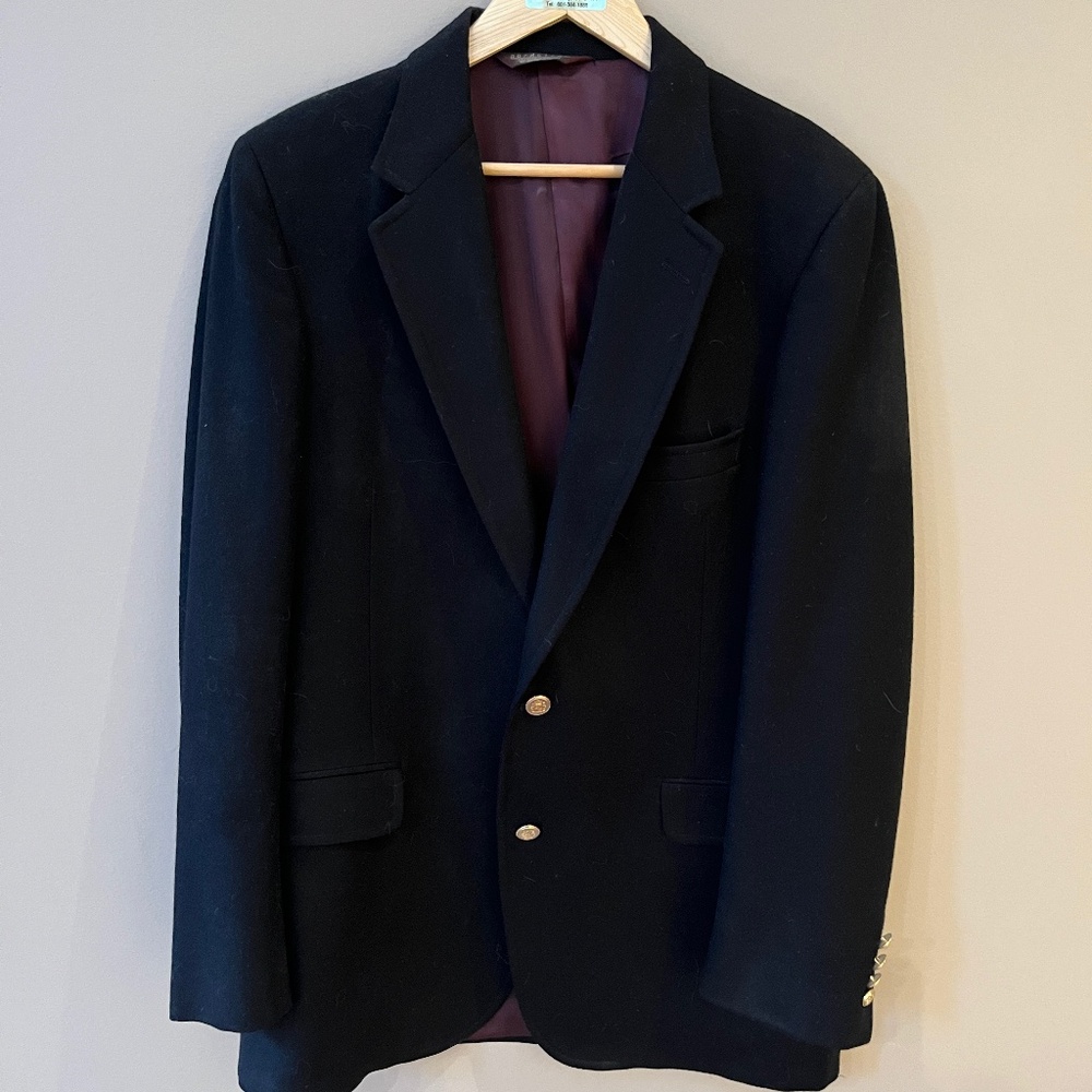 Classic dark navy/black wool blazer with brass buttons, Nordstrom brand, 42L